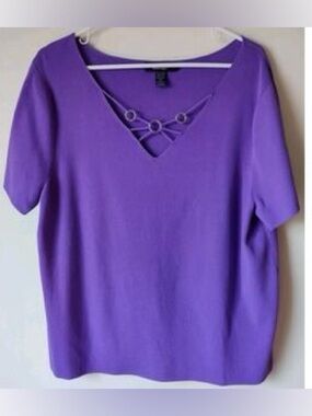 Spenser Jeremy Bright Purple Short Sleeve V-Neck Top with O-Ring Detail